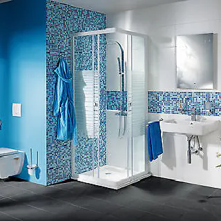 Blaue und weiße Badezimmerfliesen Ideen